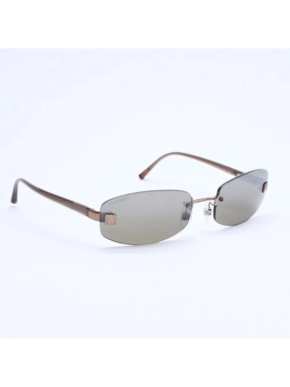 Chanel Rimless Sunglasses 18 Brown Acetate CC Logo Gold Eyewear
